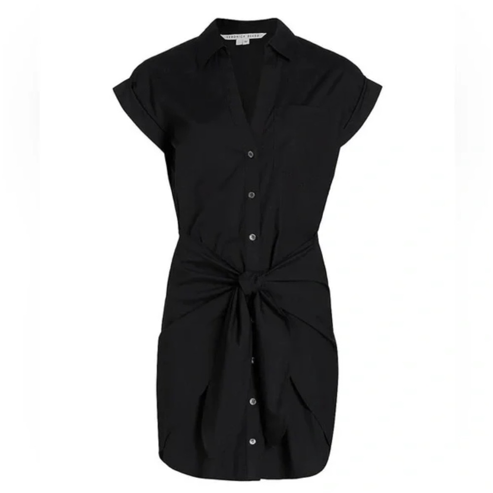 Veronica Beard Aimee Cotton-Blend Tie-Waist Shirtdress black size 6